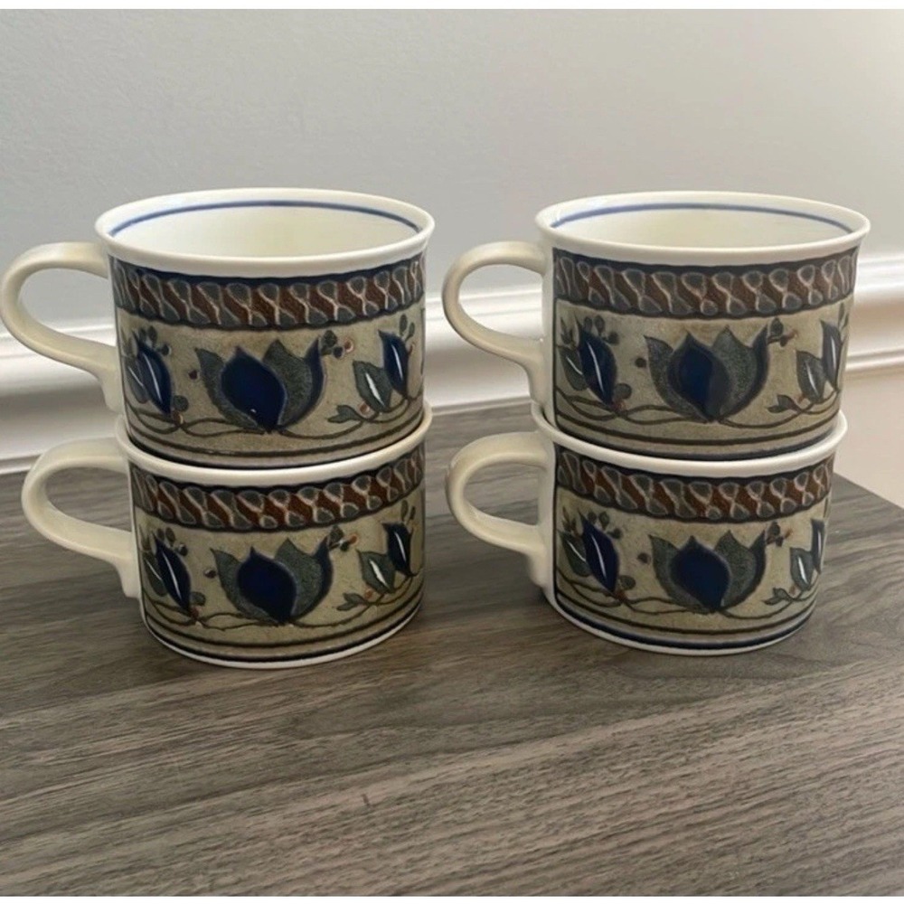 Mikasa Intaglio CAC01 Arabella Flat Mug Coffee Tea Cup 2.5" x 3.5" - Set of 4
